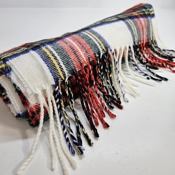 VINTAGE Christian Dior Cashmaire White & Red Plaid Scarf Unisex - Picture 2 of 4